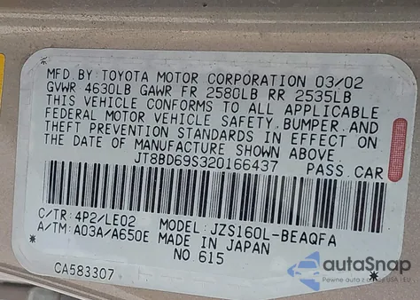 2002 Lexus Gs 300 z USA, uszkodzony, nr VIN JT8BD69S320166437